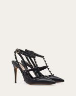 ROCKSTUD ANKLE STRAP PUMP WITH TONAL STUDS 100 MM